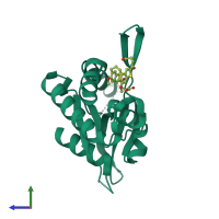 PDB entry 6uky coloured by chain, side view.