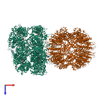Hetero 22-meric assembly 1 of PDB entry 6uqo coloured by chemically distinct molecules, top view.