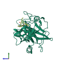 PDB entry 6usy coloured by chain, side view.