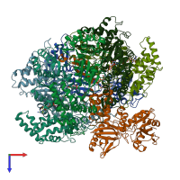 PDB entry 6ut8 coloured by chain, top view.