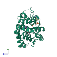 PDB entry 6uux coloured by chain, side view.