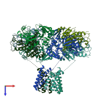 PDB entry 6uxb coloured by chain, top view.