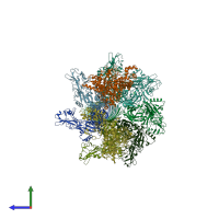 PDB entry 6uzd coloured by chain, side view.