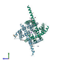 PDB entry 6v3i coloured by chain, side view.