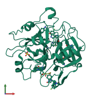 PDB entry 6v5t coloured by chain, front view.