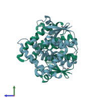 PDB entry 6v91 coloured by chain, side view.