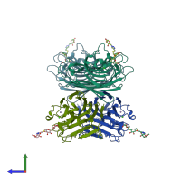 PDB entry 6vc4 coloured by chain, side view.