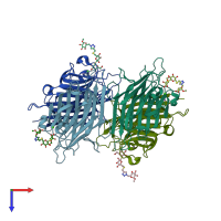 PDB entry 6vc4 coloured by chain, top view.