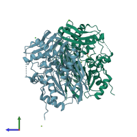 PDB entry 6vcw coloured by chain, side view.