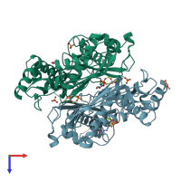 PDB entry 6vcz coloured by chain, top view.