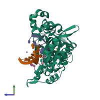 PDB entry 6vf1 coloured by chain, side view.