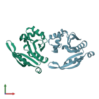 PDB entry 6vfm coloured by chain, front view.