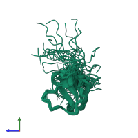 PDB entry 6vfo coloured by chain, ensemble of 20 models, side view.