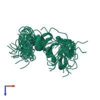 PDB entry 6vfo coloured by chain, ensemble of 20 models, top view.