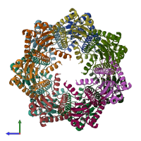 PDB entry 6vgk coloured by chain, side view.