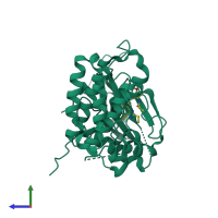 PDB entry 6vhn coloured by chain, side view.