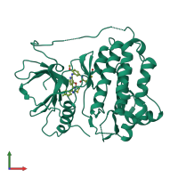 PDB entry 6vhp coloured by chain, front view.