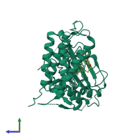 PDB entry 6vhp coloured by chain, side view.