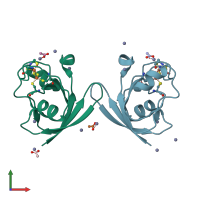 PDB entry 6vjv coloured by chain, front view.