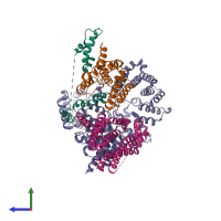 PDB entry 6vk0 coloured by chain, side view.