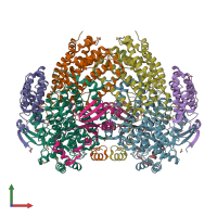 PDB entry 6vk5 coloured by chain, front view.
