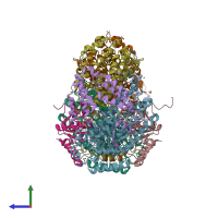 PDB entry 6vk5 coloured by chain, side view.