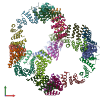 PDB entry 6vl6 coloured by chain, front view.