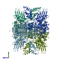 PDB entry 6vl7 coloured by chain, side view.