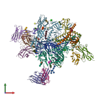 PDB entry 6vlr coloured by chain, front view.