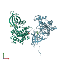 PDB entry 6vnm coloured by chain, front view.