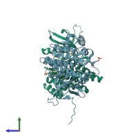 PDB entry 6vnm coloured by chain, side view.