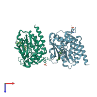 PDB entry 6vnm coloured by chain, top view.