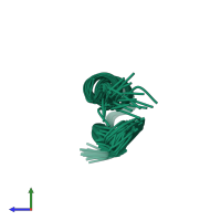 PDB entry 6vnz coloured by chain, ensemble of 20 models, side view.