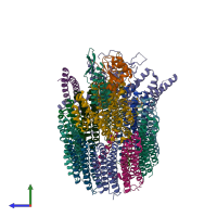 PDB entry 6vqc coloured by chain, side view.