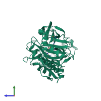 PDB entry 6vt6 coloured by chain, side view.