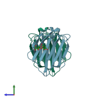 PDB entry 6vto coloured by chain, side view.