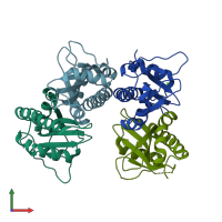 PDB entry 6vu7 coloured by chain, front view.