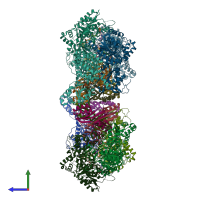 PDB entry 6vz8 coloured by chain, side view.