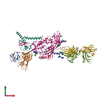 PDB entry 6vzi coloured by chain, front view.