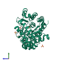 PDB entry 6w2o coloured by chain, side view.