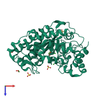 PDB entry 6w2o coloured by chain, top view.