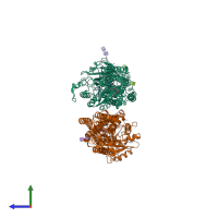 PDB entry 6w2x coloured by chain, side view.