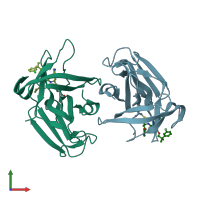 PDB entry 6w5j coloured by chain, front view.