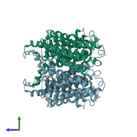 PDB entry 6w8n coloured by chain, side view.