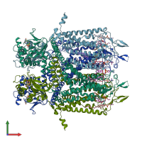 PDB entry 6wek coloured by chain, front view.