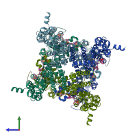 PDB entry 6wek coloured by chain, side view.