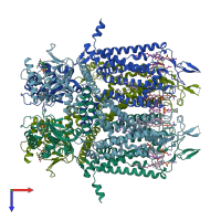 PDB entry 6wek coloured by chain, top view.