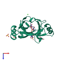 PDB entry 6wfi coloured by chain, top view.