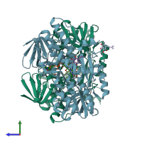 PDB entry 6wh6 coloured by chain, side view.