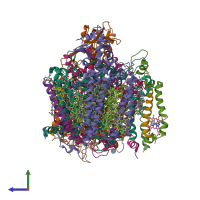 Hetero 13-meric assembly 1 of PDB entry 6wj6 coloured by chemically distinct molecules, side view.